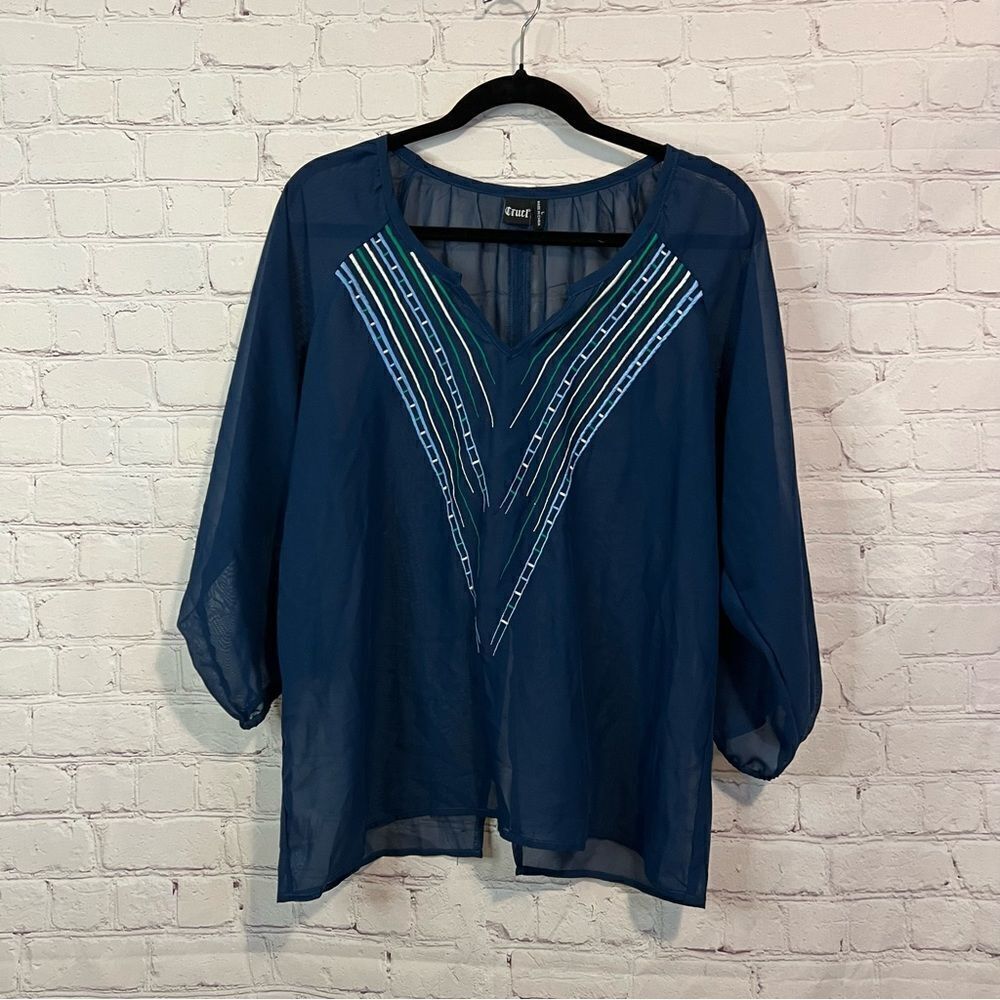 Cruel Jeweled Blouse Teal size large